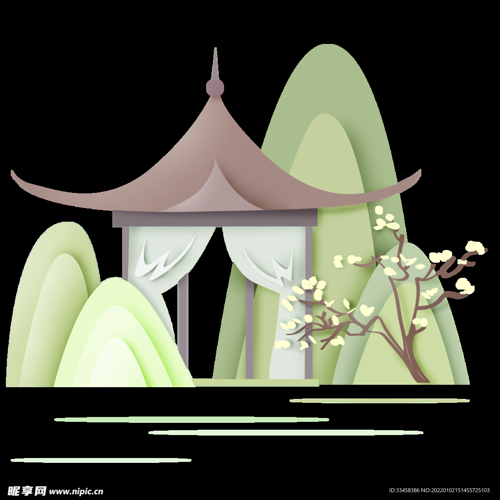 清明节中国风剪纸山水