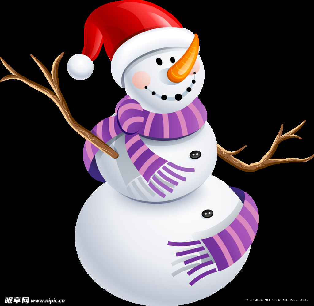 圣诞帽雪人戴着紫色围巾