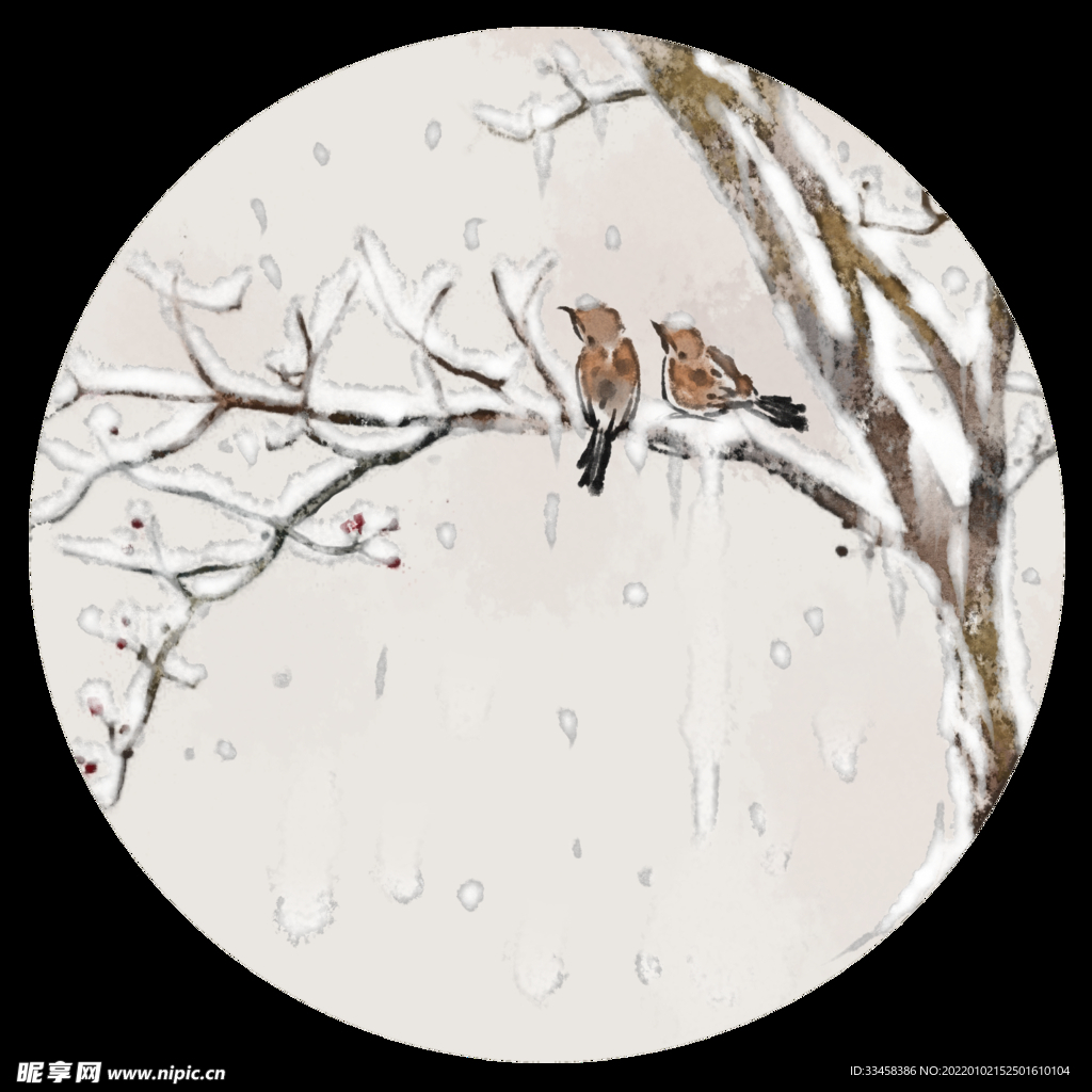 雪枝雀鸟中国风