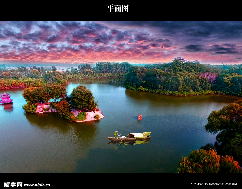 景阳湖晚霞图片