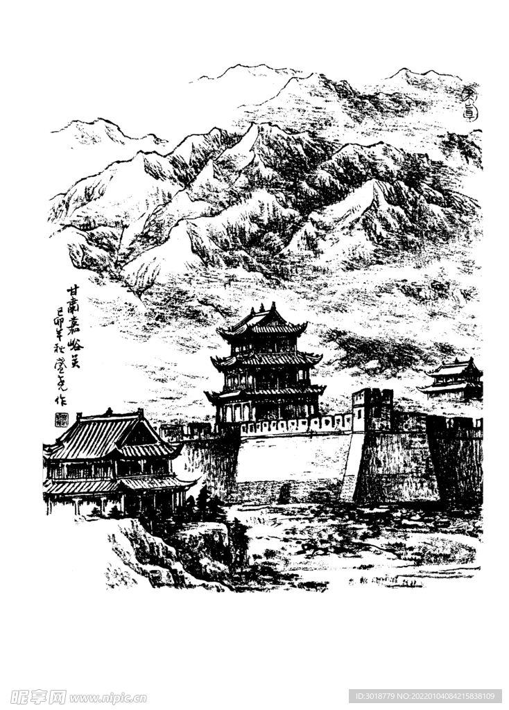 白描山水