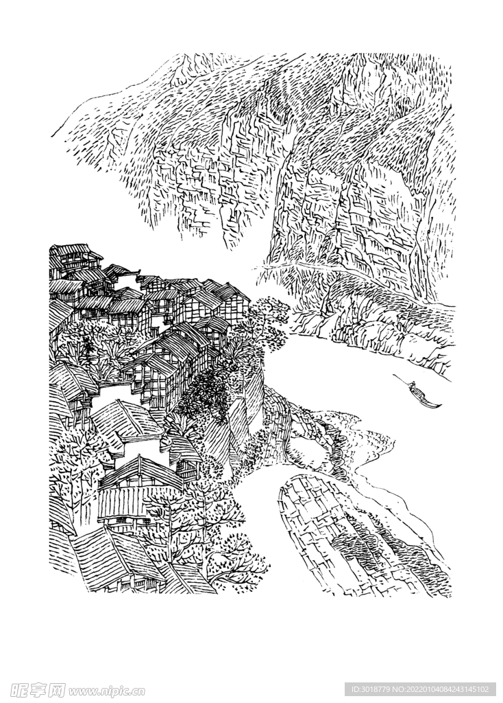 白描山水