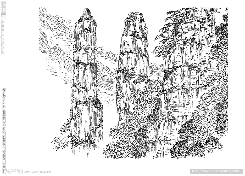 白描山水