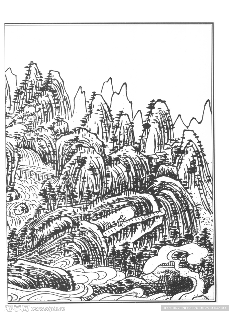 白描山水 