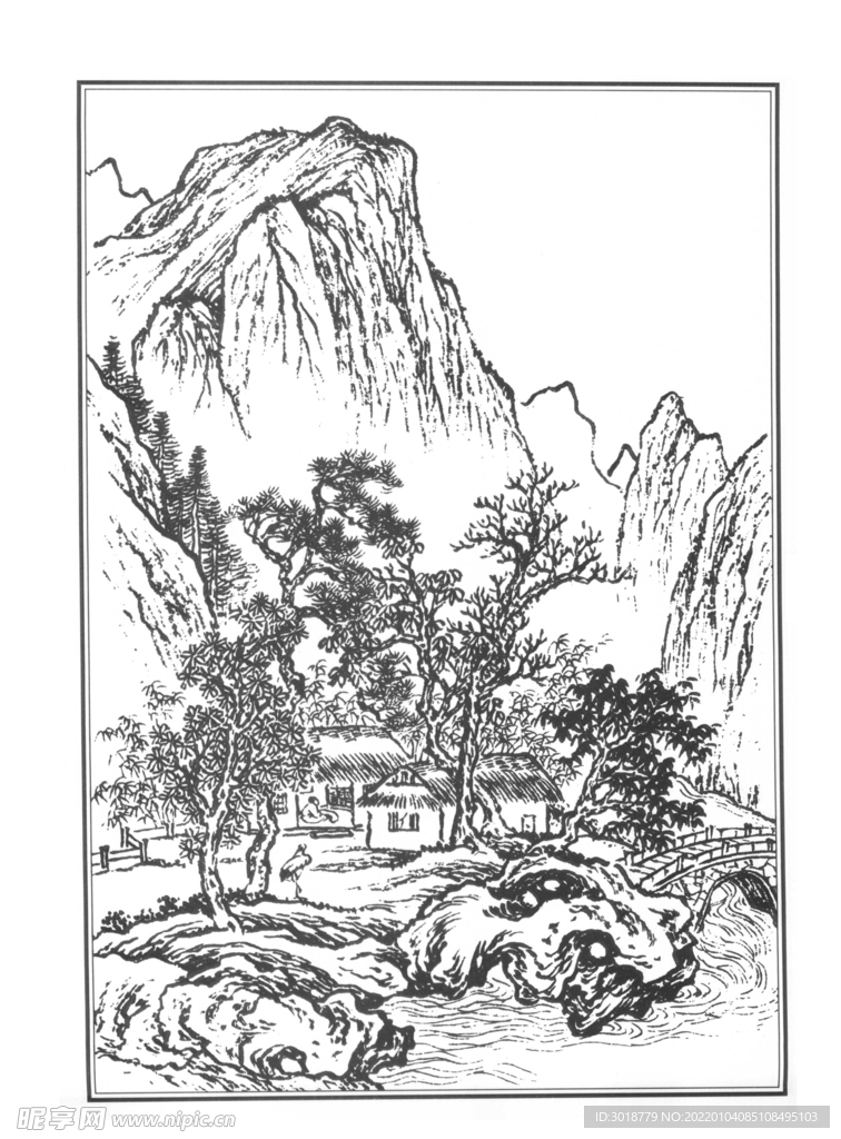 白描山水 