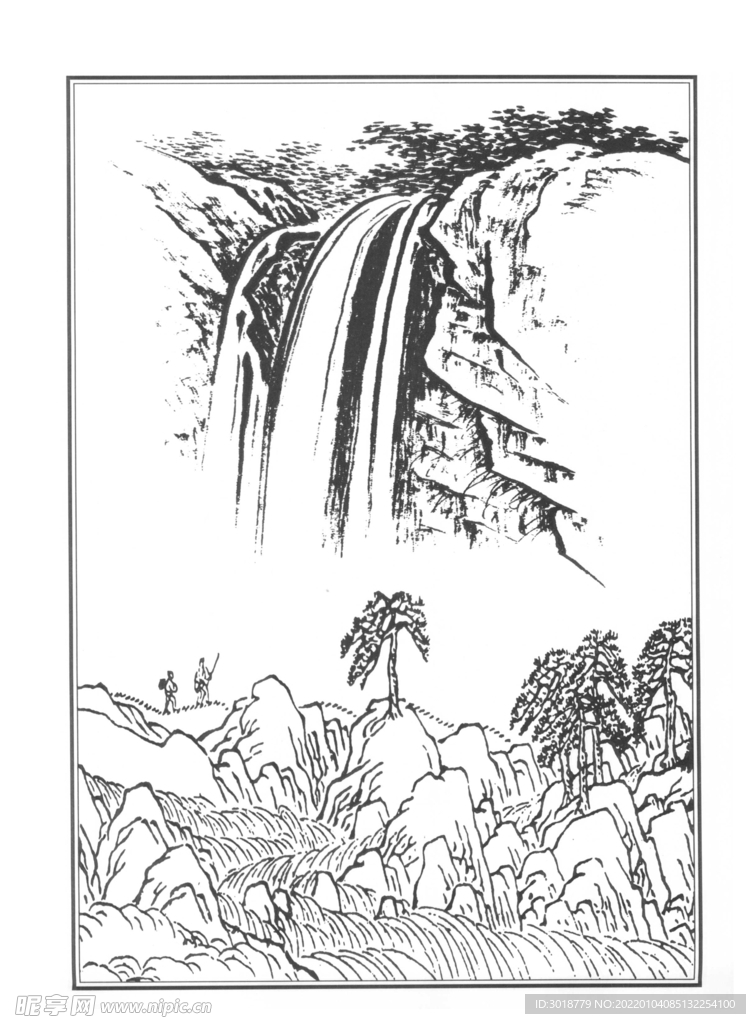 白描山水 