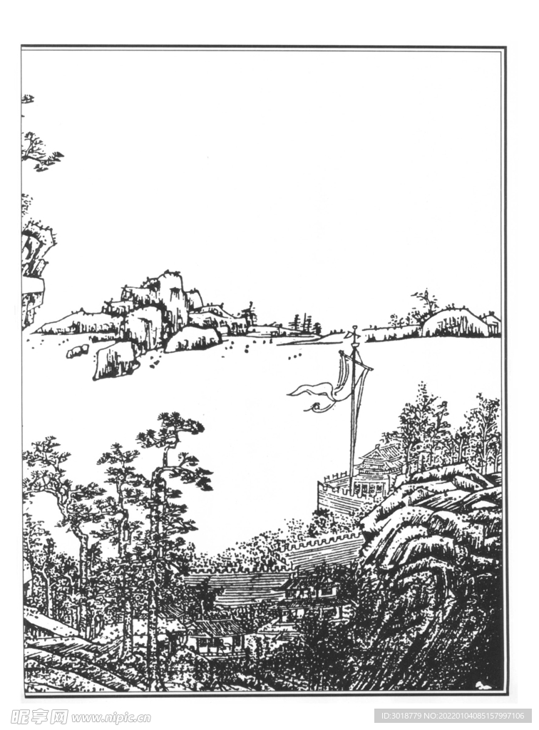 白描山水