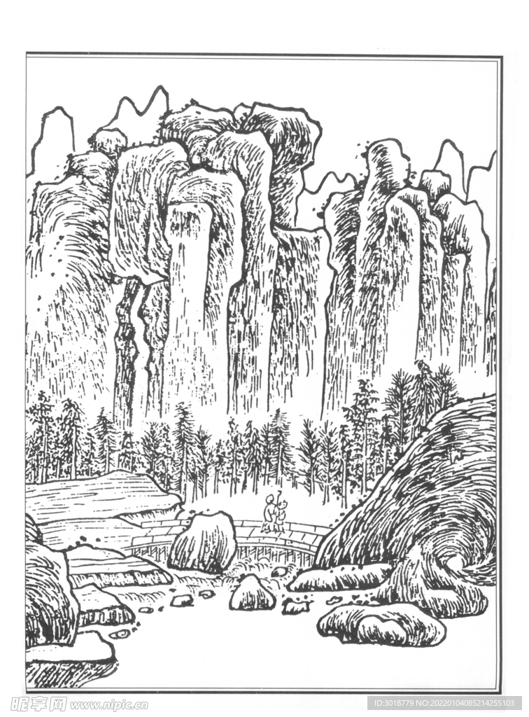 白描山水 