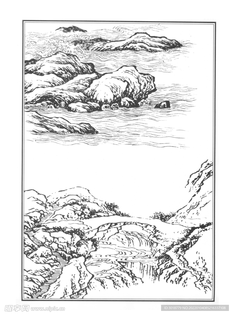 白描山水