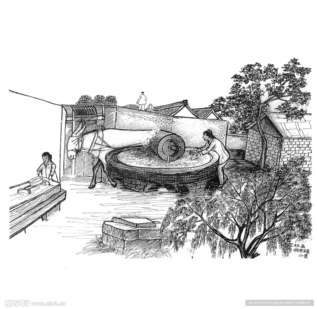 山水建筑人物 