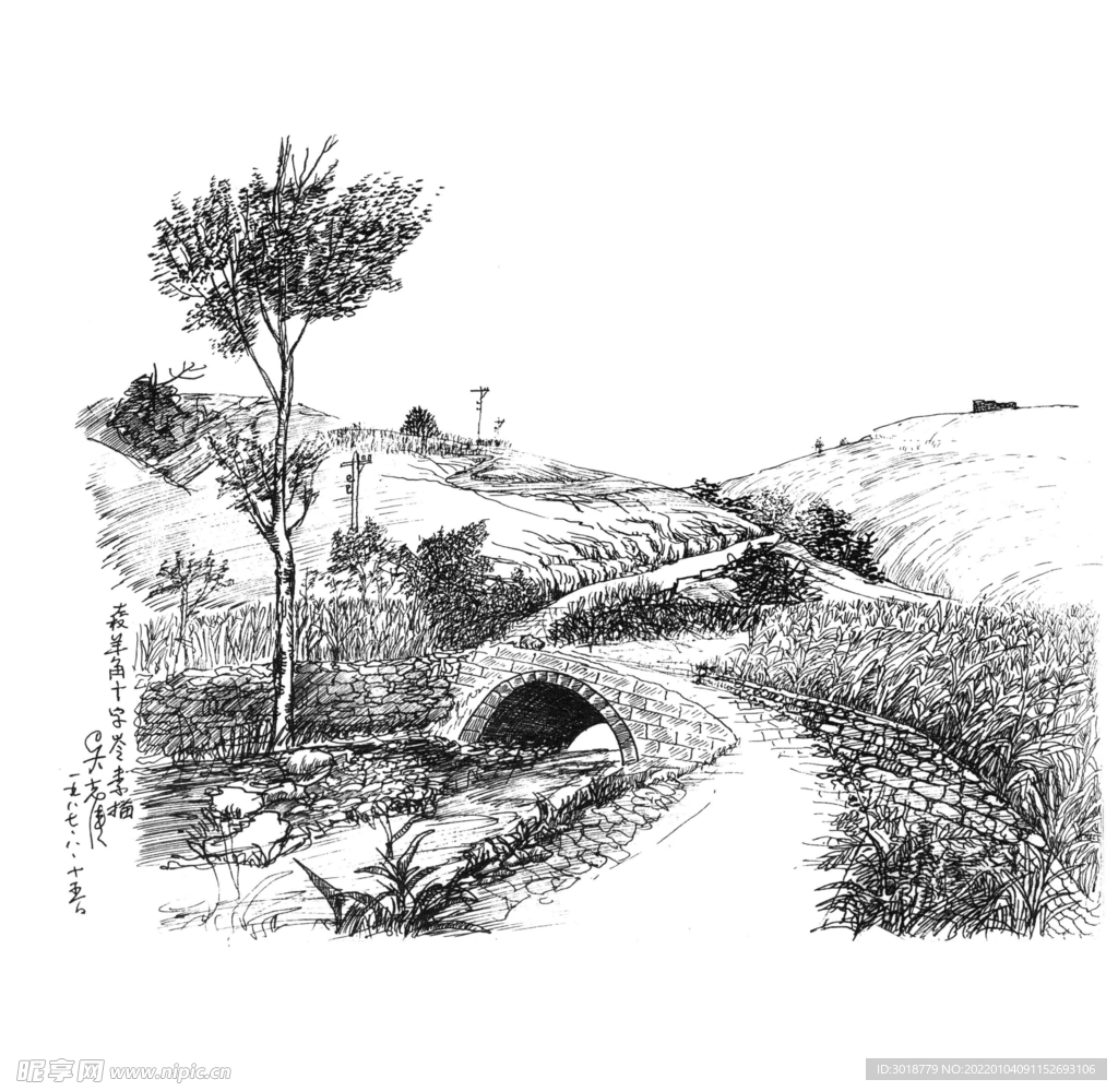 山水建筑人物 