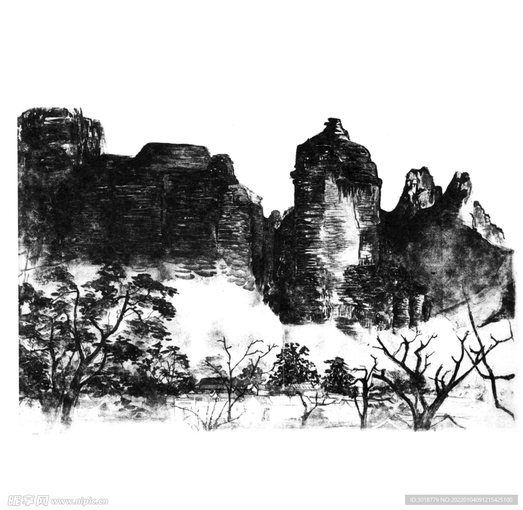 山水建筑人物 