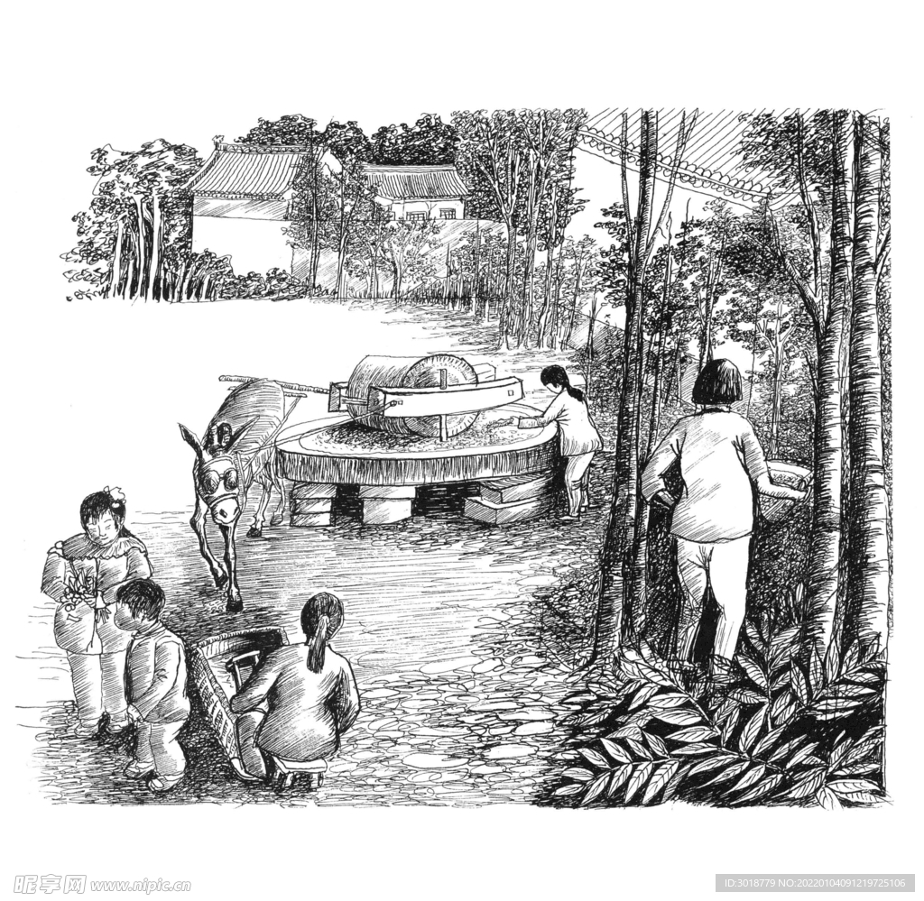 山水建筑人物 
