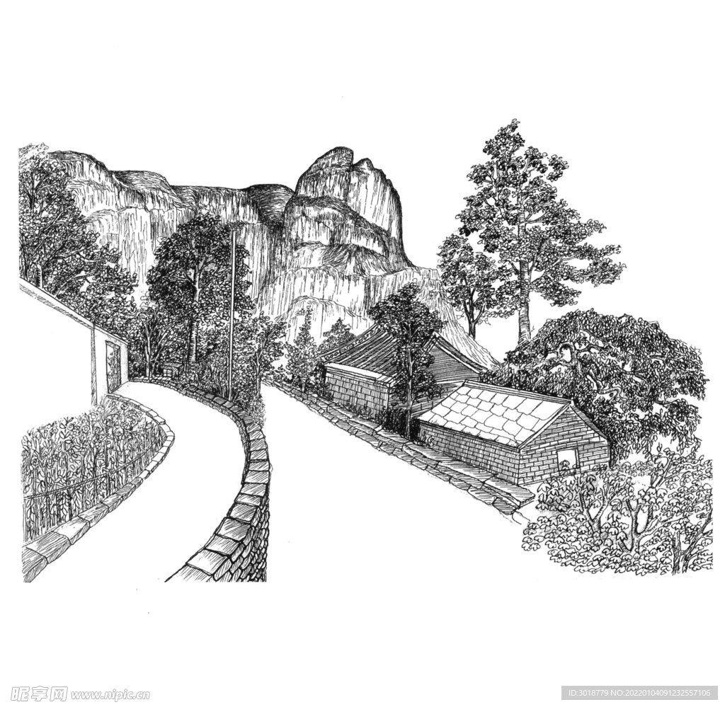 山水建筑人物 