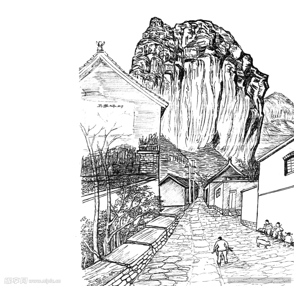 山水建筑人物 
