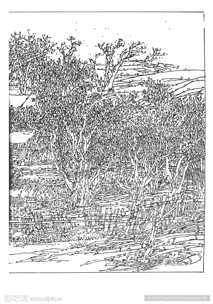 白描山水