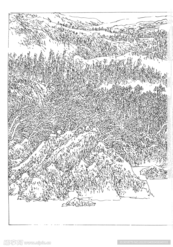 白描山水