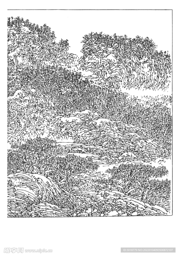 白描山水