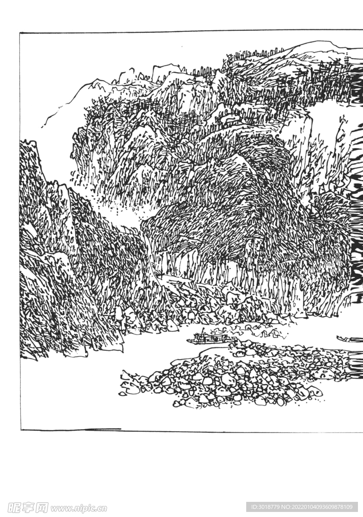 白描山水