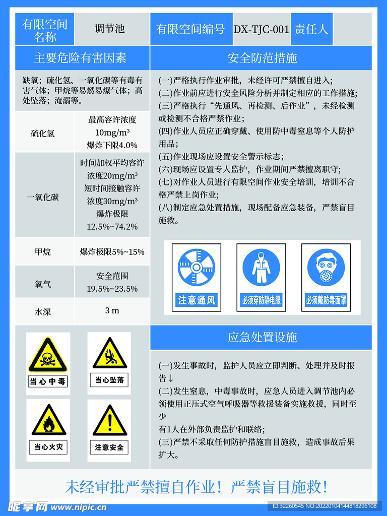 调节池有限空间安全警示告知牌 