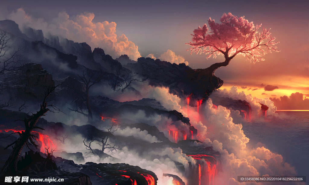 天空 云 火山 树 4k风景壁