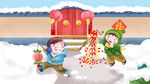 新年雪地上玩耍的儿童插画