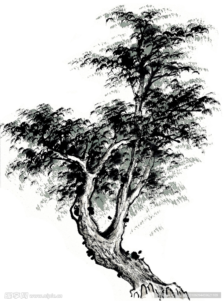 水墨画树木