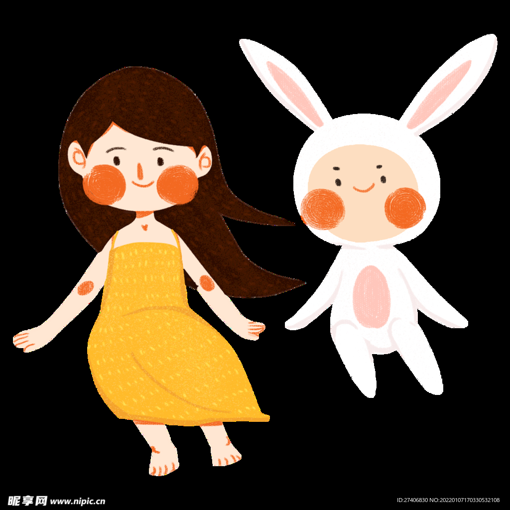 可爱女孩和兔子插画设计图__卡通设计_广告设计_设计图库_昵图网nipic.com