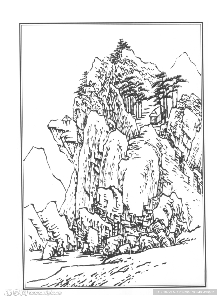 白描山水