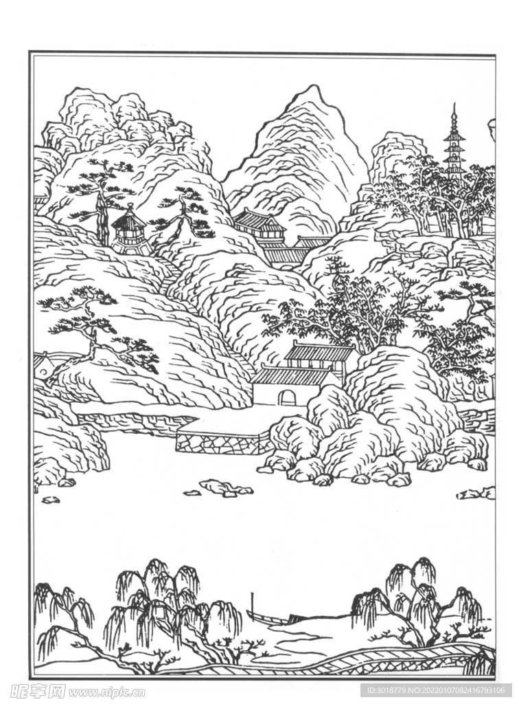 白描山水