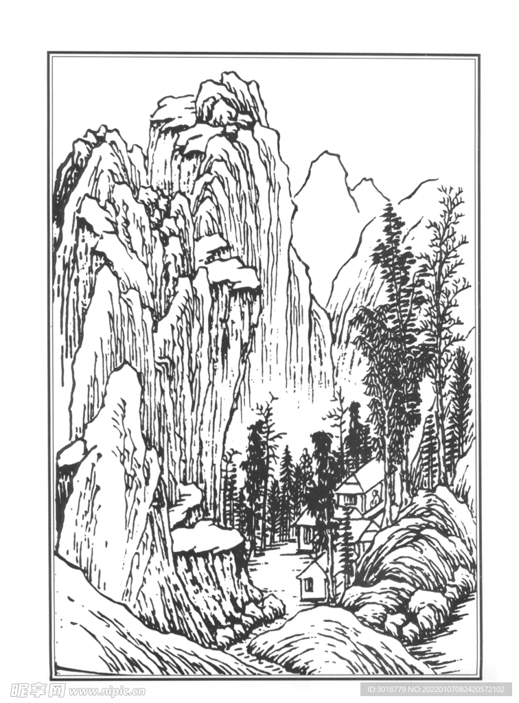 白描山水