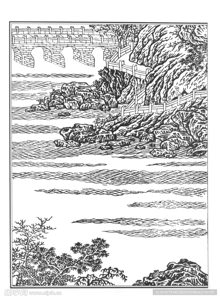 白描山水