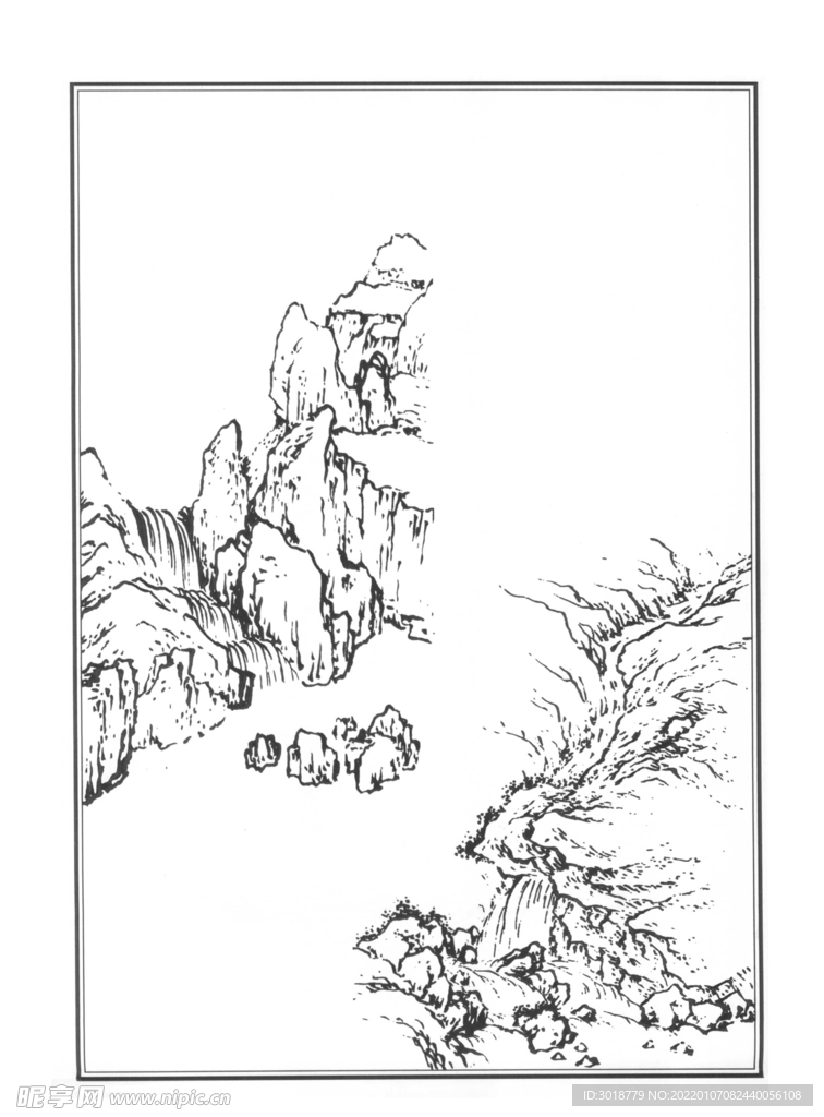 白描山水