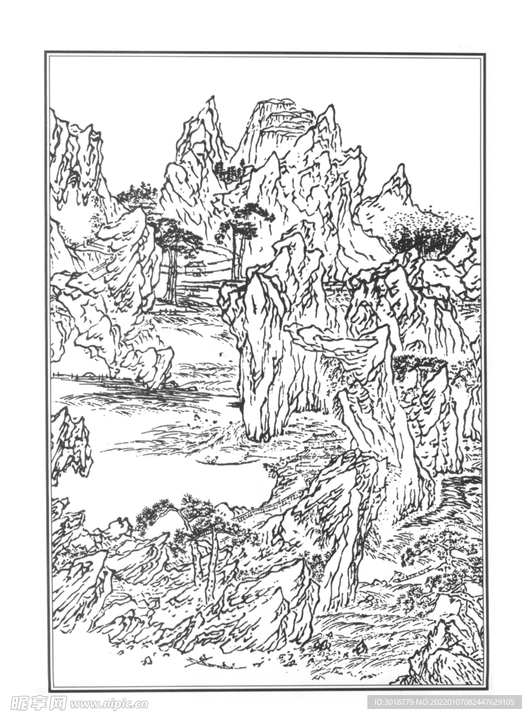 白描山水