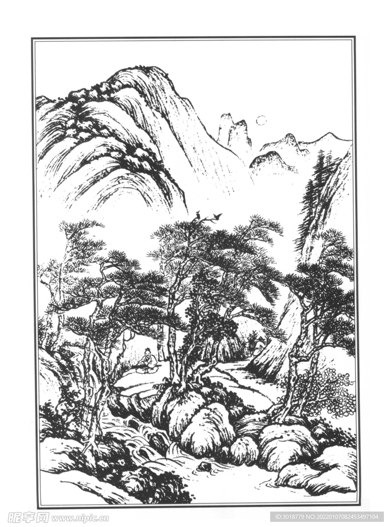 白描山水