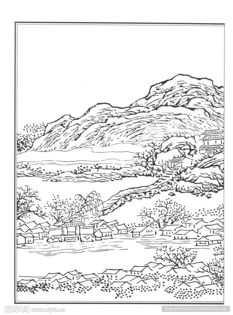 白描山水