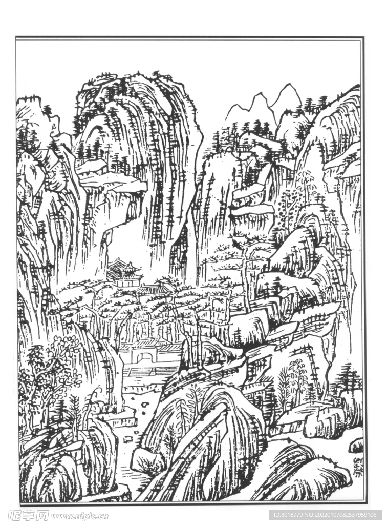 白描山水