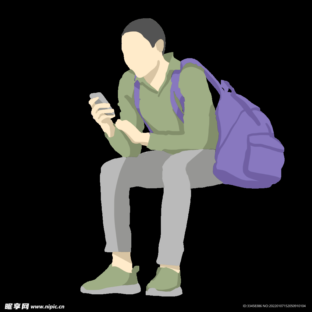 背着包 玩手机 男人 矢量图 