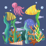 手绘可爱卡通动物海洋海底世界鱼