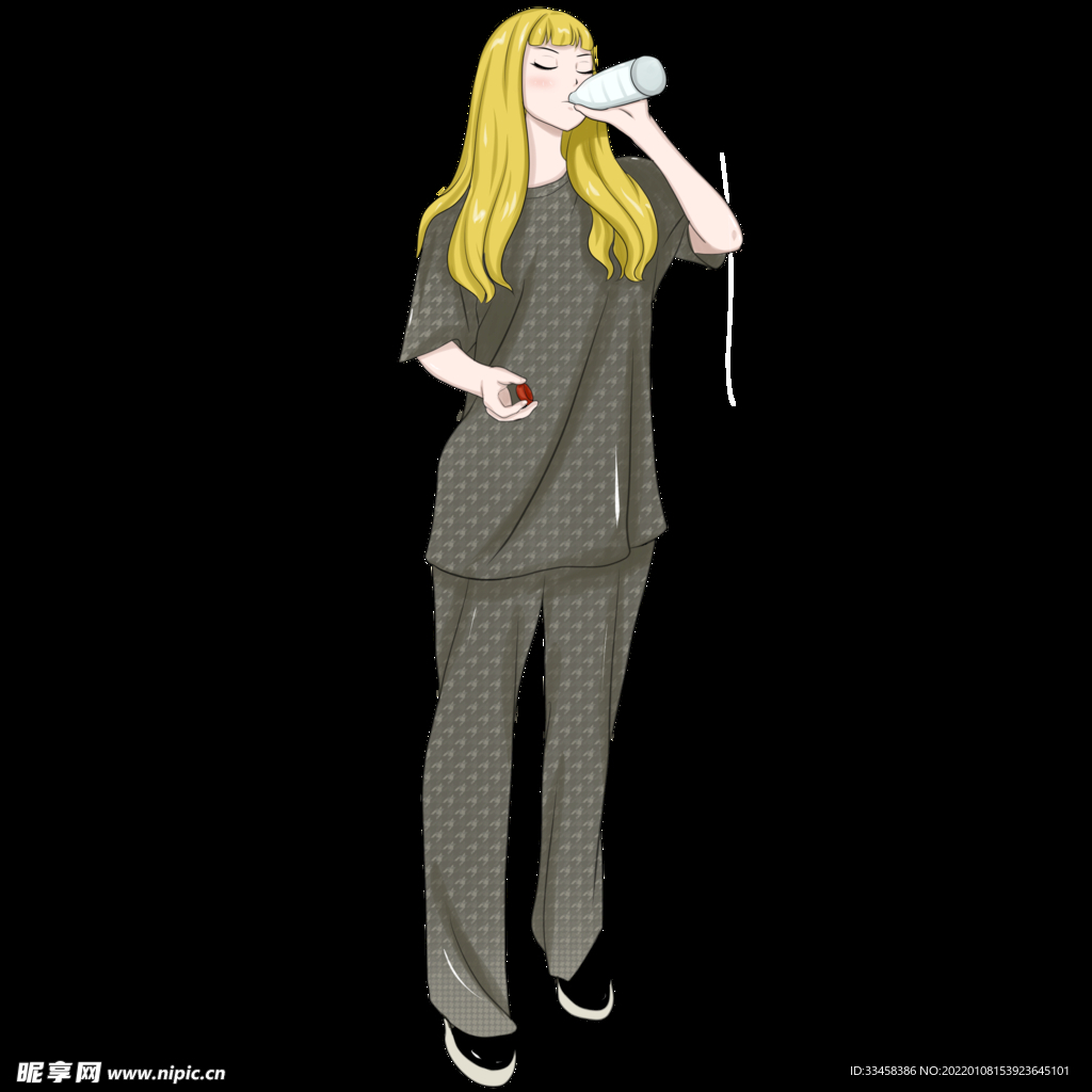 喝水 女孩 黄色 素材 png