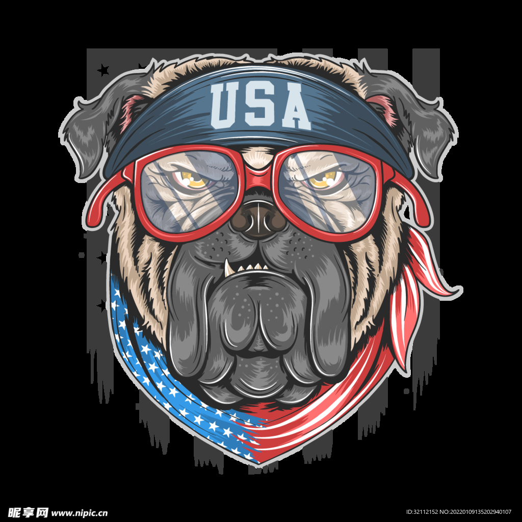 戴眼镜的狗插图(眼镜、狗、动物、潮流、宠物、插图)手绘插图_北极熊素材库