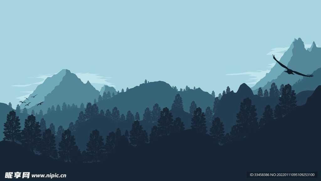 简约淡雅森林山风景壁纸