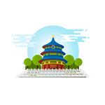 城市建筑 北京天坛 手绘 矢量