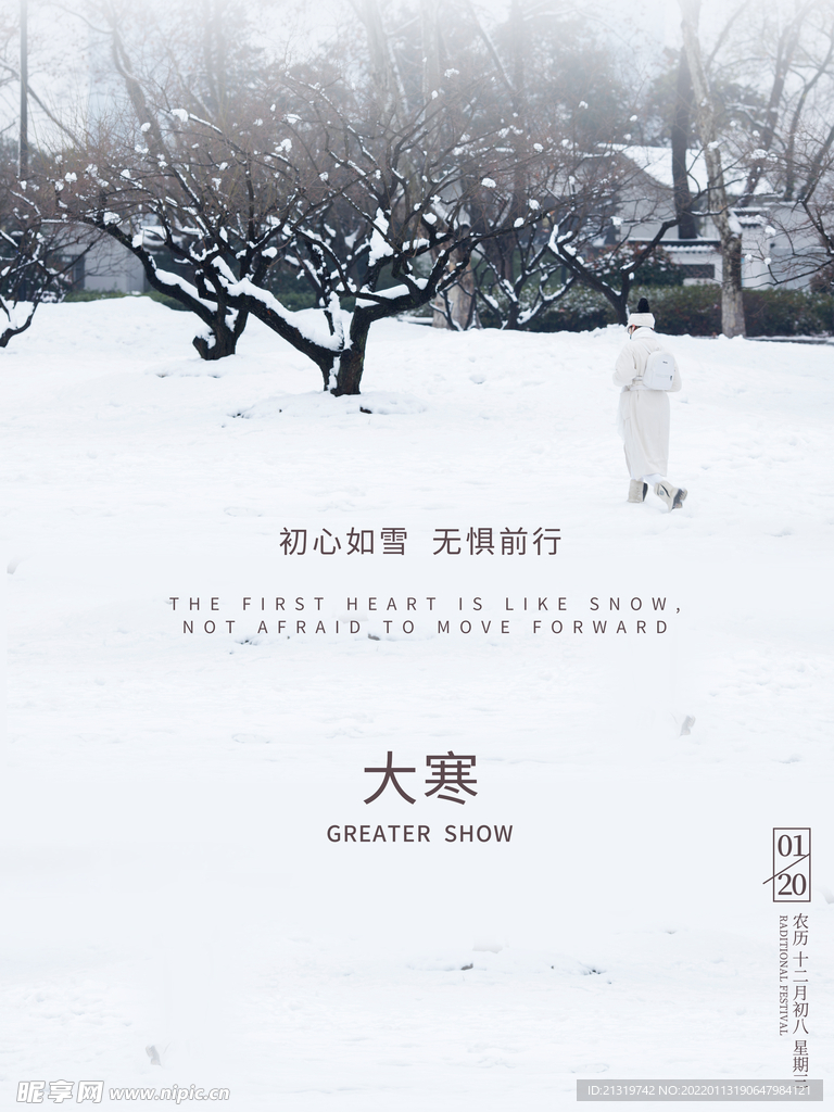 简约白色大寒节气海报