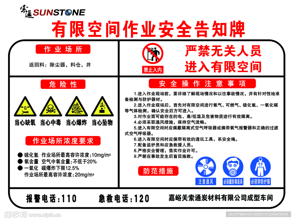 有限空间作业  警示牌