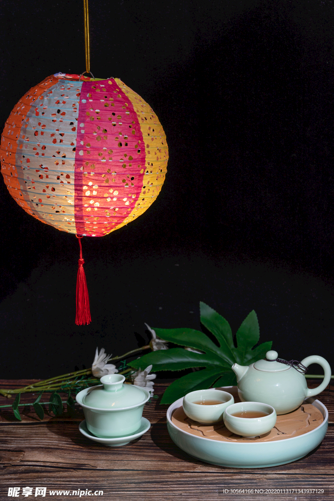 中秋复古中式茶具背景素材
