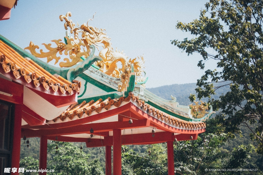 户外寺庙屋檐复古景观素材
