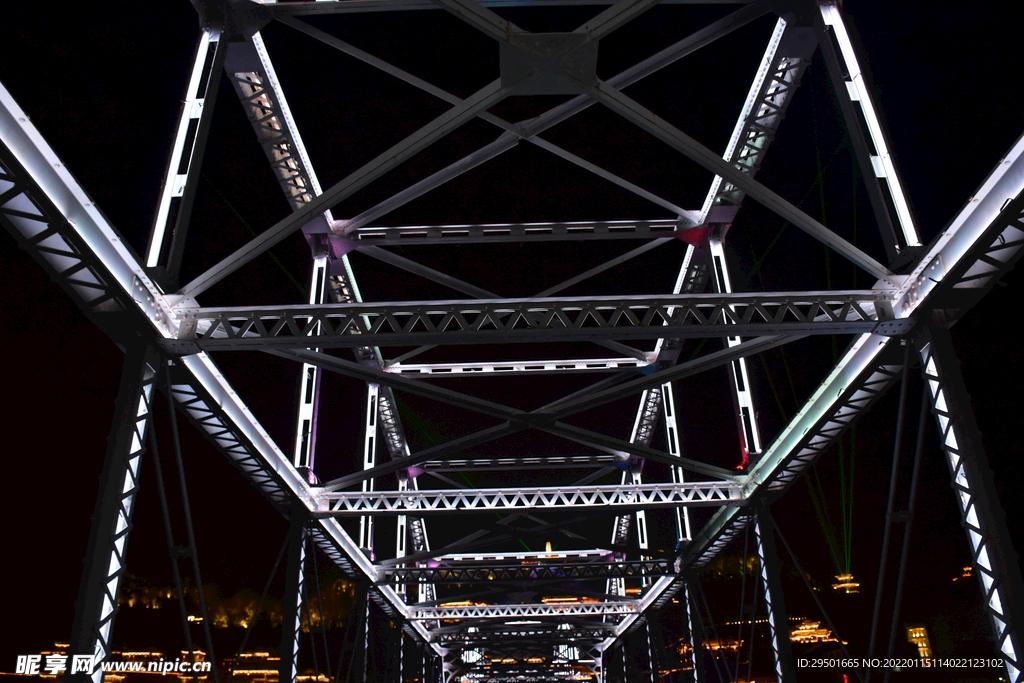 兰州地标中山桥黄河铁桥夜景
