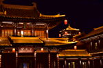 洛邑古城夜景中国古建筑木制楼阁