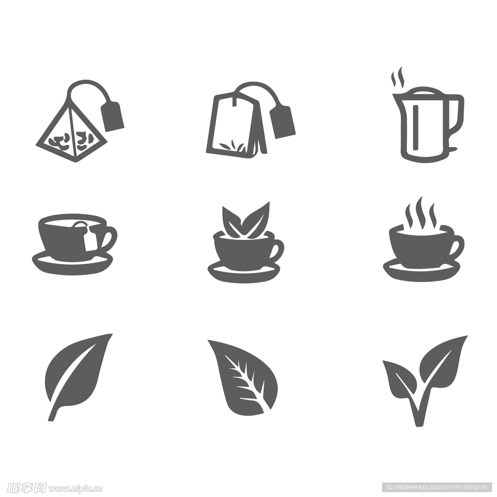 茶叶水壶料包树叶图标